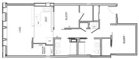 A floor plan of a house with labeled rooms such as "EAT", "SLEEP", and "LIVE".